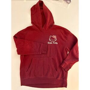 Hello Kitty kids  Burgundy Logo Graphic Fleece Pullover Hoodie Pockets M